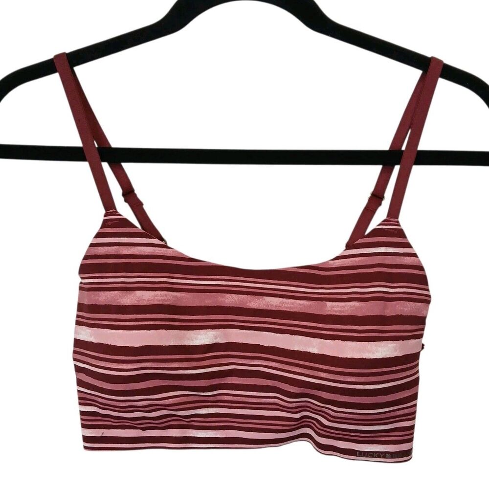 Lucky Brand Wireless Bralette Womens Size Large Burgundy Stretchy Wirefree Bra